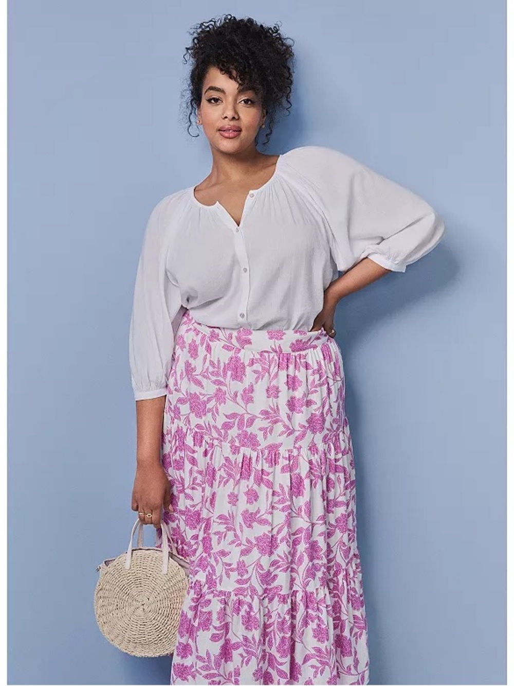LC Lauren Conrad Women’s Pink Boho Floral Tiered Maxi Skirt